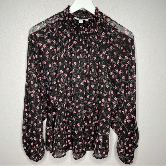 New With Tag Elizabeth And James Beautiful Black Sheer Floral Blouse - Picture 1 of 9